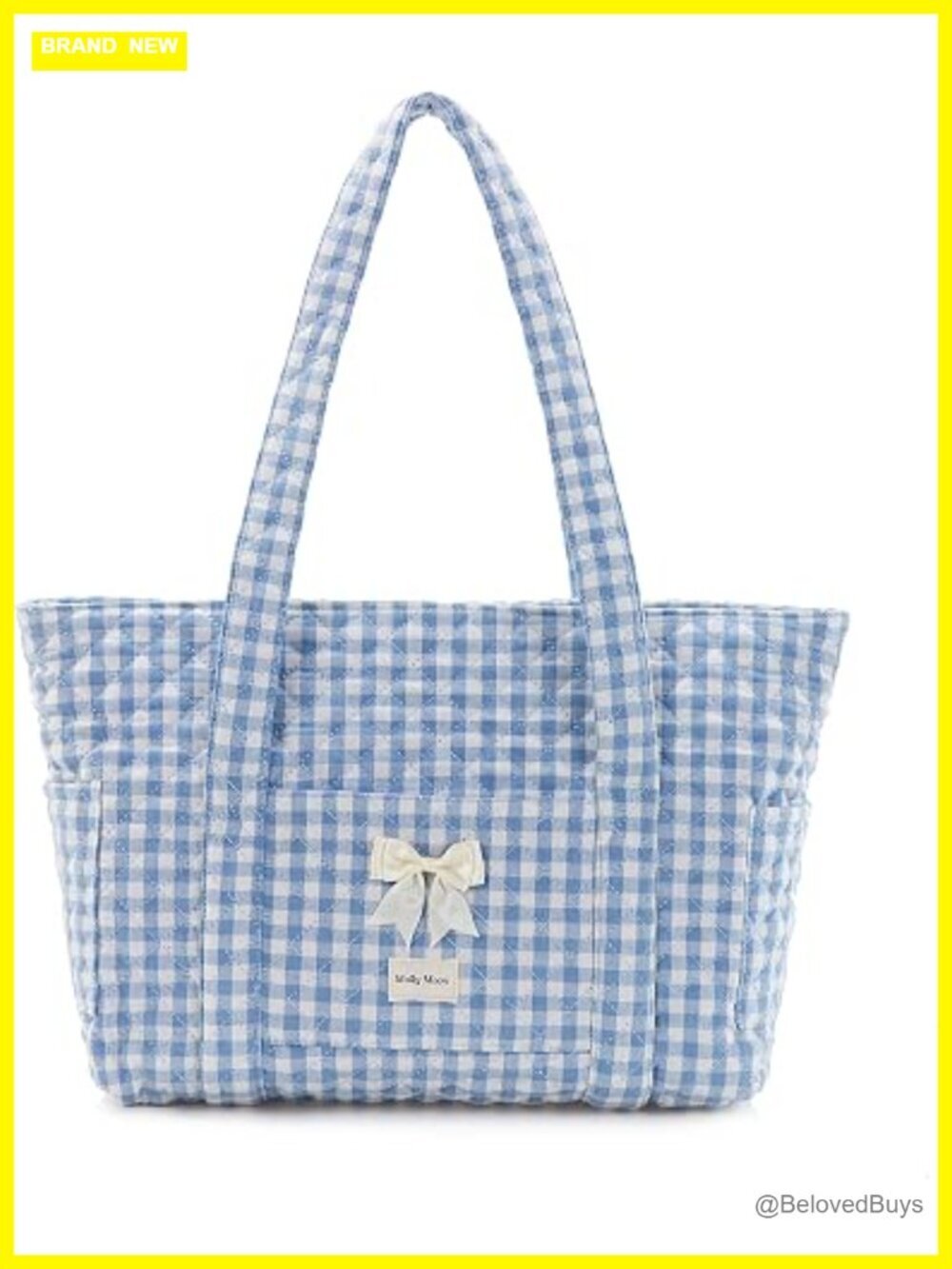 Quilted Tote Bag with Zipper, Bow Cotton Patchwork Shoulder Bag